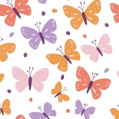 Colorful Butterfly Pattern Seamless White Background