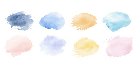 Set of multi-colored watercolors on a white background.