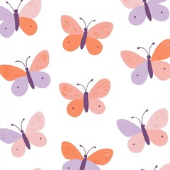 Colorful Butterfly Pattern Seamless White Background