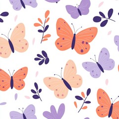 Colorful Butterfly Pattern Seamless White Background