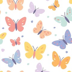 Colorful Butterfly Pattern Seamless White Background