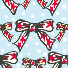 Colorful ribbon bow at night red and turquoise pattern  icon seamless hand drawn sticker paper clothing child decoration education background