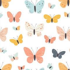 Colorful Butterfly Pattern Seamless White Background