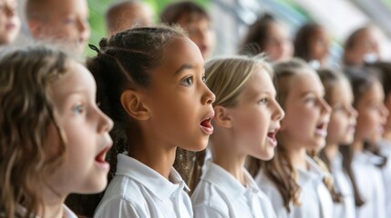 Fototapeta premium A group of children are singing in a choir