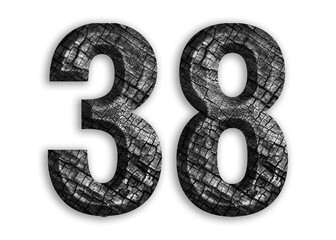 38, number shape with charcoal motif design.