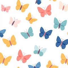 Colorful Butterfly Pattern Seamless White Background
