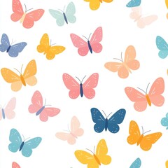 Colorful Butterfly Pattern Seamless White Background