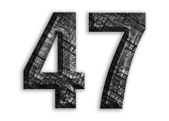 47, number shape with charcoal motif design.