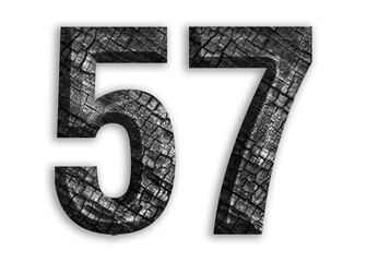 57, number shape with charcoal motif design.