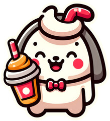 Cute cartoon dog enjoying a refreshing drink with a smile