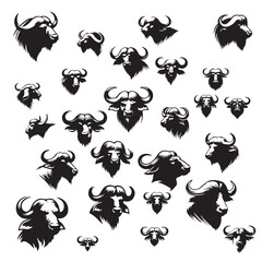 buffalos head logo silhouettes vectors with white background