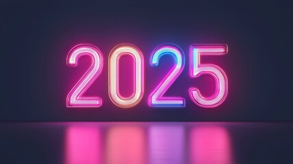 An abstract representation of "2025" in vibrant glowing colors, designed with a dynamic tech aesthetic.