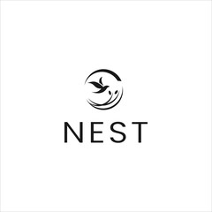 nature organic bird nest vector logo, freedom bird flying from nest design template