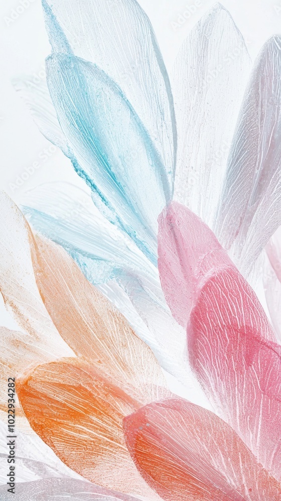 Poster soft and translucent flower petals in pastel colors are overlapping, creating a delicate and elegant