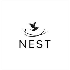 nature organic bird nest vector logo, freedom bird flying from nest design template