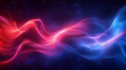 Abstract representation of energy flowing in colorful waves, with a starry and celestial background, creating a sense of power and movement