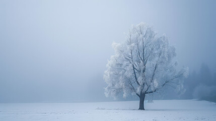 Fototapeta premium horizontal image of snow covered winter background in a foggy day