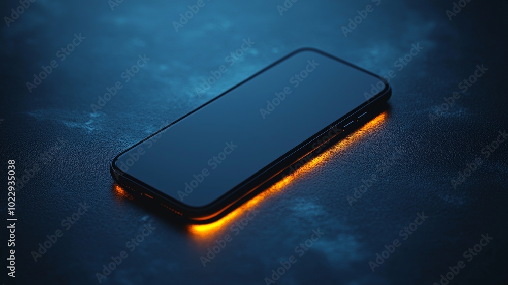Poster modern smartphone is glowing on a dark blue background with copy space, perfect for showcasing your 