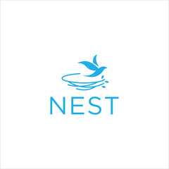 nature organic bird nest vector logo, freedom bird flying from nest design template