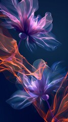 Obraz premium Two purple flowers with orange stems