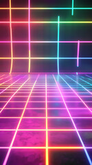 Futuristic neon light grid path