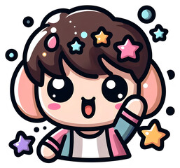 Cute cartoon character with stars and cheerful expression