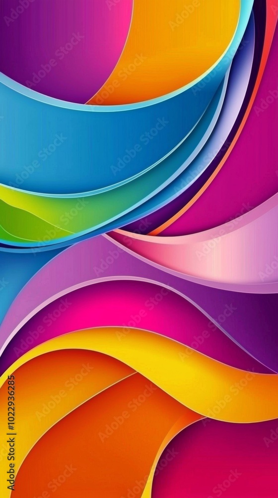 Poster abstract composition with smooth colorful layers creating a sense of depth and movement, ideal for d