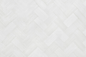 Old white bamboo weave texture background, pattern of woven rattan mat in vintage style.