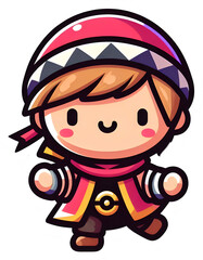 Cute cartoon character with colorful hat and cheerful expression