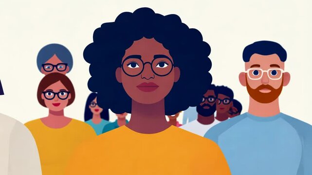 Diverse group of people illustrated in modern style, representing inclusion, equality, and community. Unity, diversity, and social awareness for teamwork and empowerment themes