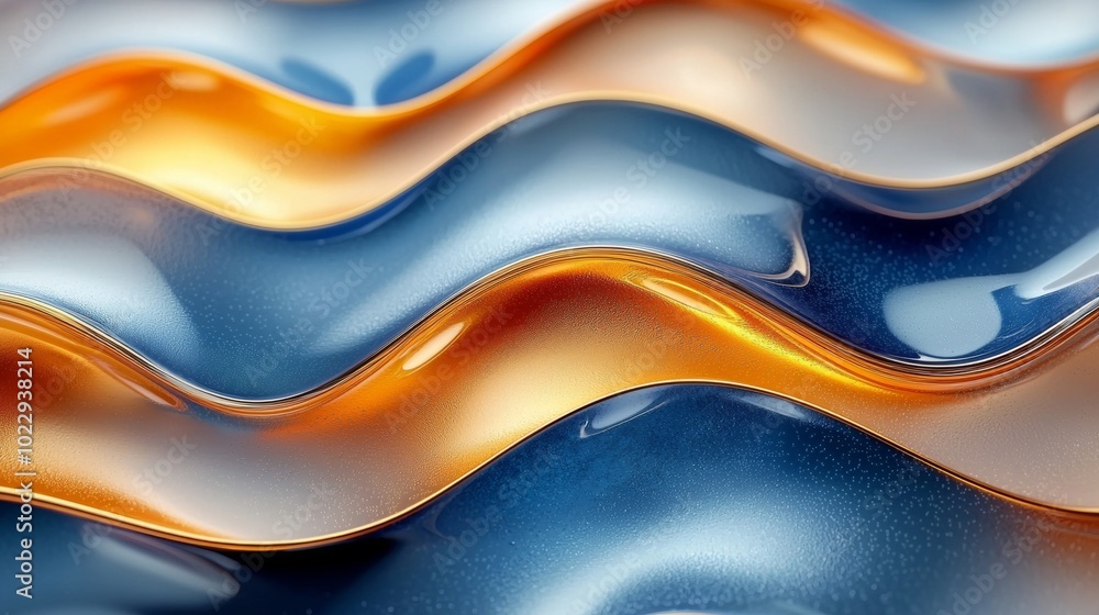 Poster mesmerizing abstract background with smooth, flowing lines in metallic gold and deep blue hues, refl