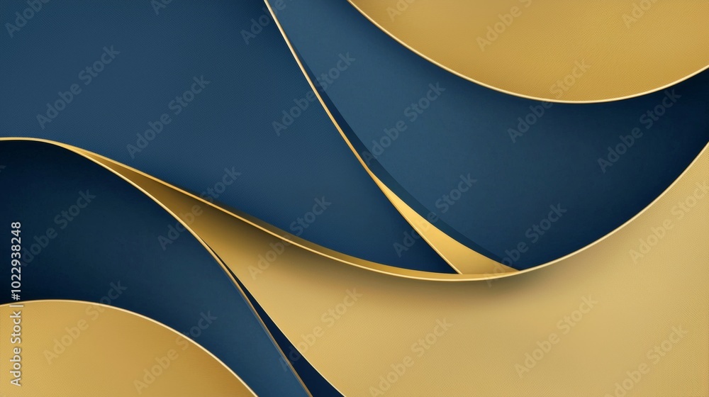 Poster elegant blue and gold background with curved shapes, creating depth and movement for luxurious desig