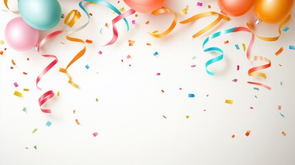 Colorful balloons and festive confetti create a joyful atmosphere for celebrations and parties. Perfect for event-related themes.