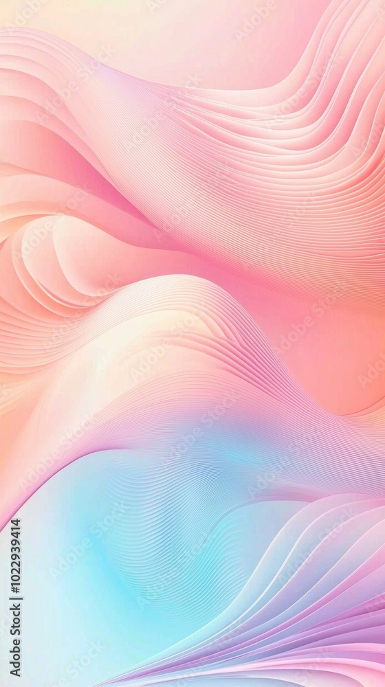 Poster abstract pastel colored background with wavy lines flowing, creating a sense of movement and fluidit