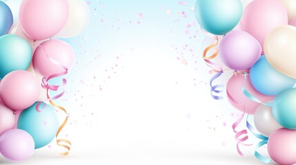 Colorful balloons in pastel shades with ribbons, perfect for festive celebrations and event decorations.