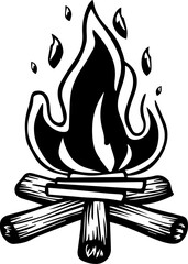 Woodcut Campfire Hand-drawn Illustration