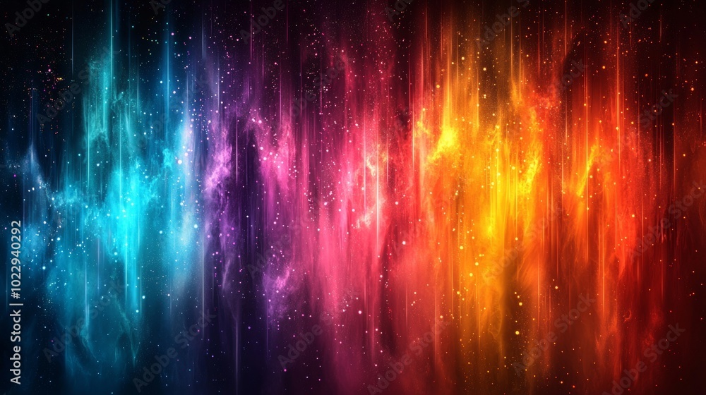 Poster abstract background displaying a colorful nebula cloud of dust and stars, creating a mesmerizing cos