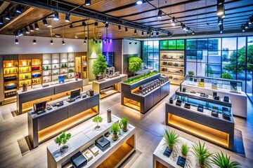 Modern shop interior design showcasing minimalist aesthetics with elegant displays and bright lighting