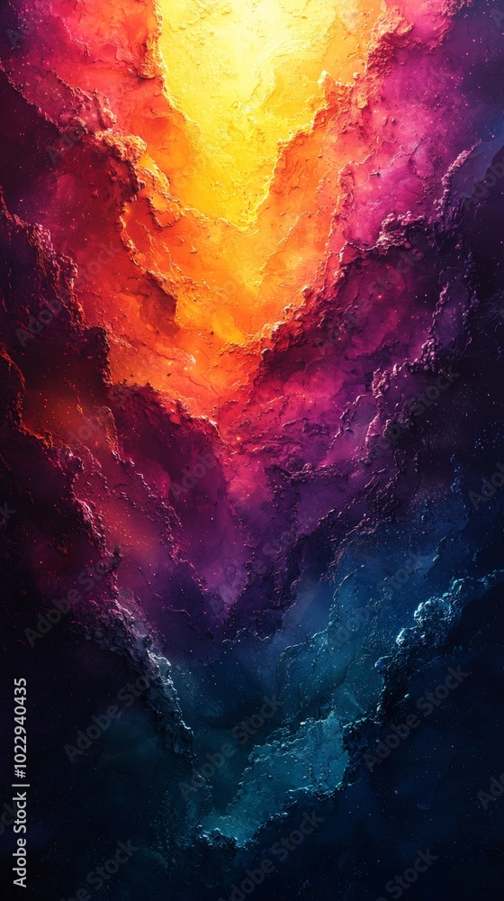 Poster abstract image of a colorful background that looks like a mountain range. with a bright light shinin