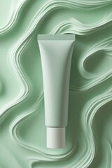 Green Cosmetic Cream Tube Mockup on Abstract Background