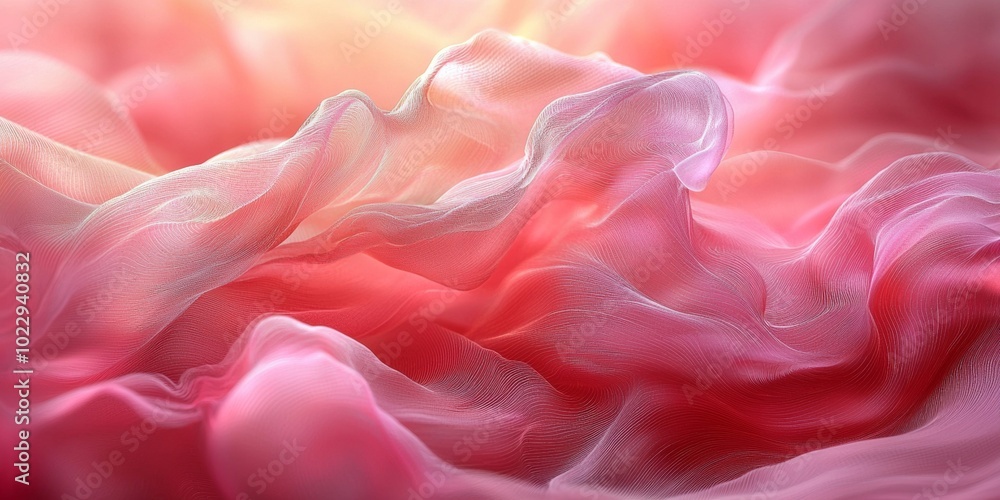 Poster abstract background of pink fabric flowing in the wind, creating soft and elegant shapes with a drea
