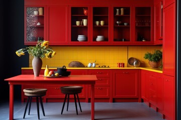 Modern red kitchen architecture furniture cupboard.