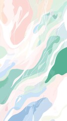 Abstract background resembling flowing watercolors in pastel pink, green, blue and white, with thin white lines running through it