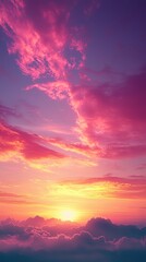 Obraz premium The sky transforms with vibrant colors at sunrise over a sea of clouds, creating a serene and inspiring atmosphere