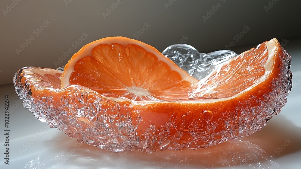 Aufkleber a close-up shot of a sliced orange half submerged in water, creating a unique and refreshing image.