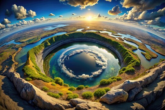 Mysterious Agartha: The Enigmatic World of Hollow Earth Surrounded by Vibrant Natural Landscapes