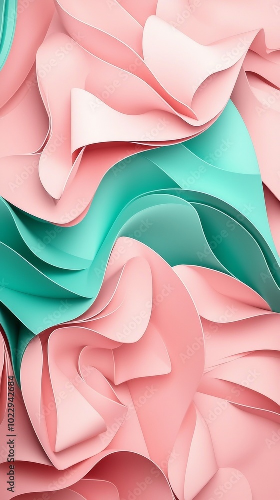 Poster abstract background made of pink and green paper layers, forming a beautiful and delicate pattern, p
