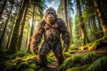 Obraz premium Mysterious Bigfoot Sightings in Dense Forests: Captivating Nature Imagery for Adventure Lovers