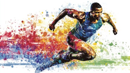 Naklejka premium Dynamic illustration of a sprinter, showcasing motion and energy through vibrant colors.