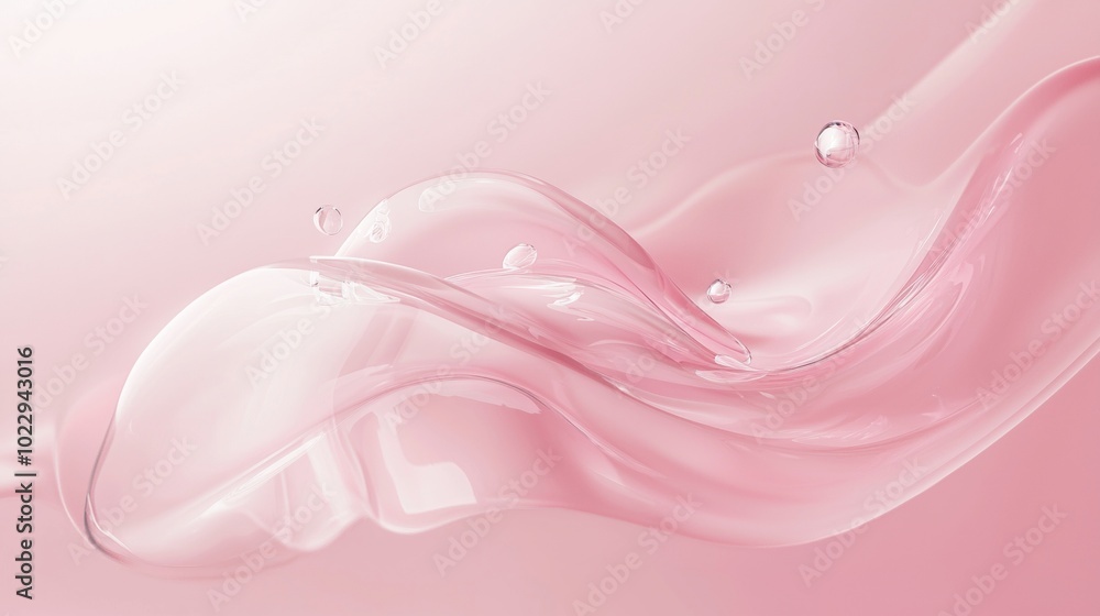 Poster mesmerizing pink water wave splashes, creating a beautiful shape with delicate bubbles, reflecting n